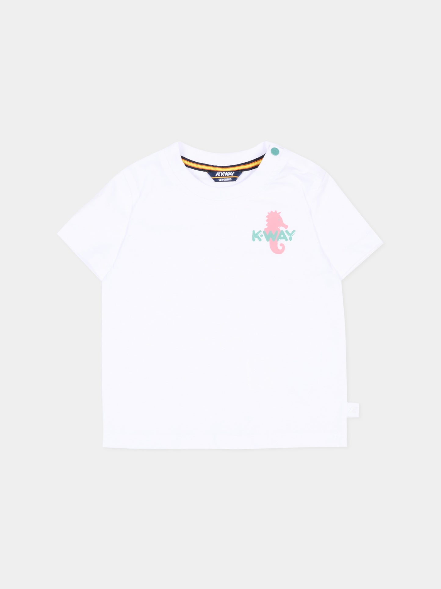 T-shirt bianca per neonati con logo,K-way,K5138DW 001