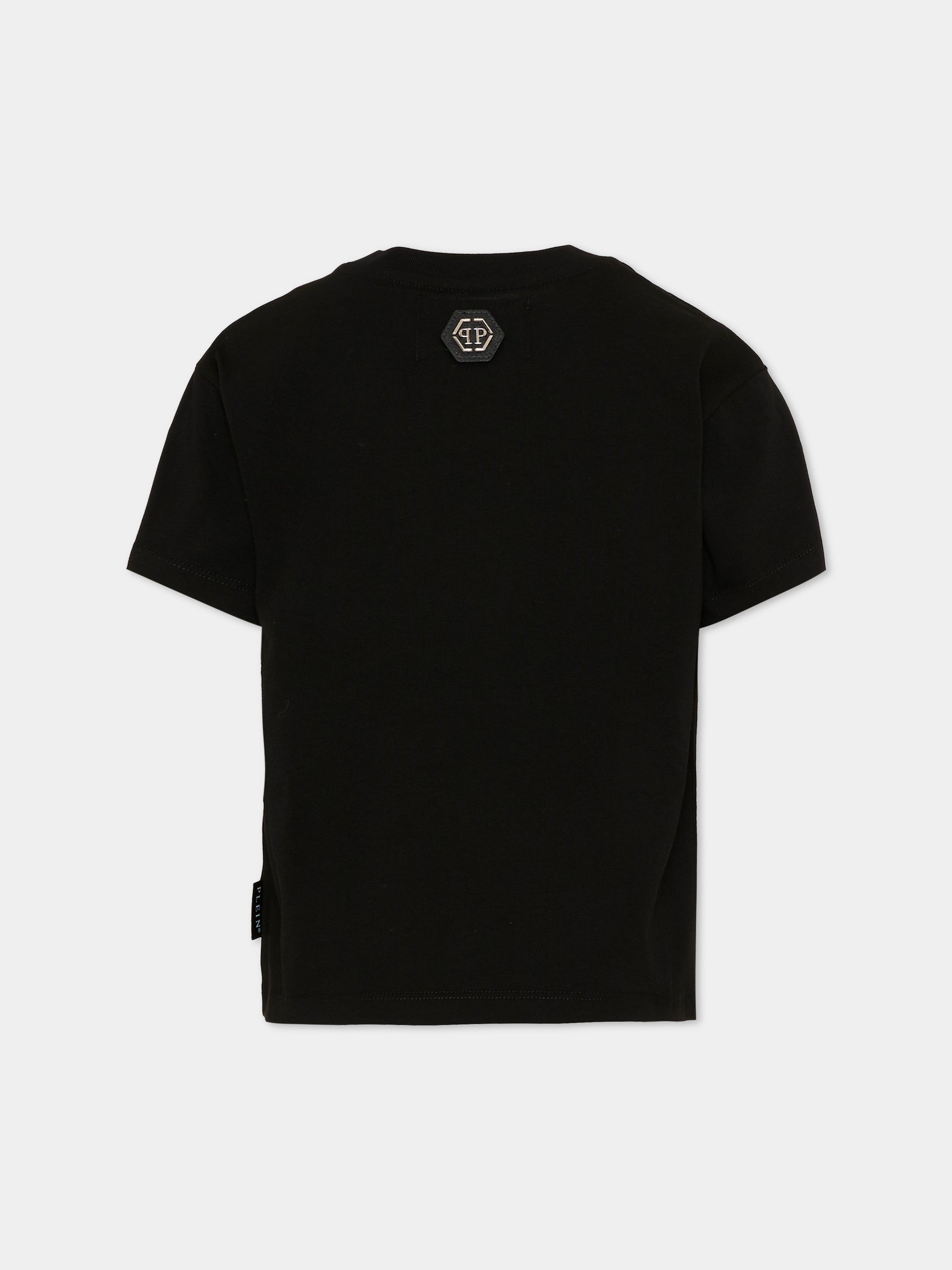 T-Shirt nera per bambino con logo,Philipp Plein Junior,F6PHJBTH149 110
