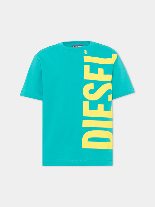 T-Shirt azzurra per bambino con logo,Diesel,J02737 00YI9 K569