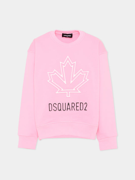 Felpa rosa per bambina con logo,Dsquared2,DQ2786 D0A9U DQ321