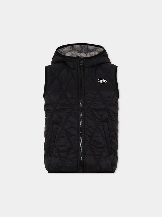Gilet nero per bambini con logo,Diesel,J02211 KXBM0 K900