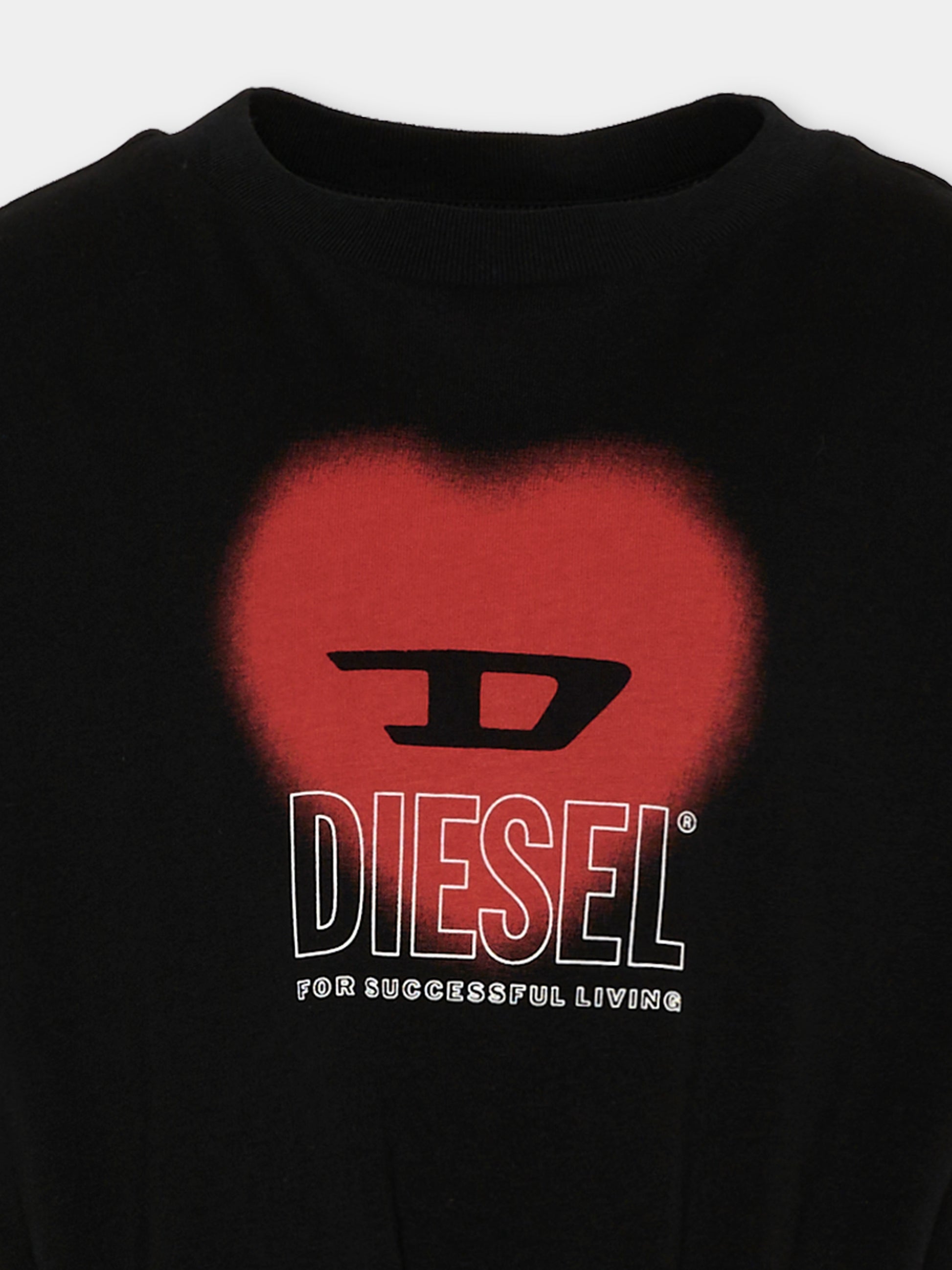 Vestito nero per bambina con logo,Diesel,J02232 0CATM K900