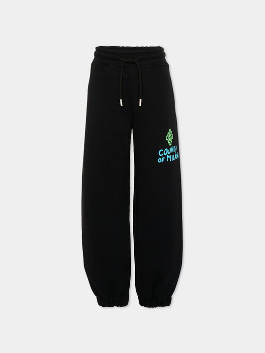 Pantalone sportivo nero per bambino con logo,County Of Milan Kids,F5CMJBFP070 110