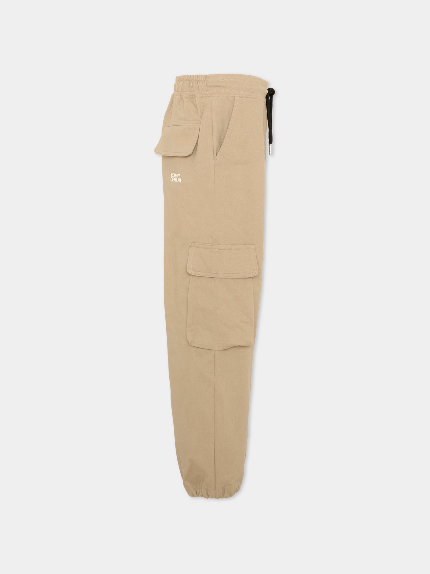 Pantaloni cargo beige per bambino con logo,County Of Milan Kids,F5CMJBPA050 178