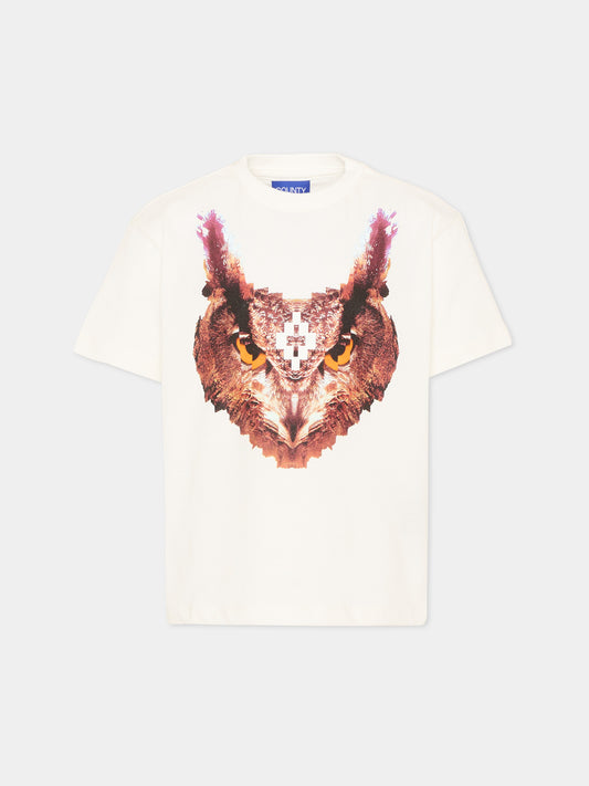 T-Shirt avorio per bambino con gufo,County Of Milan Kids,F5CMJBTH079 002