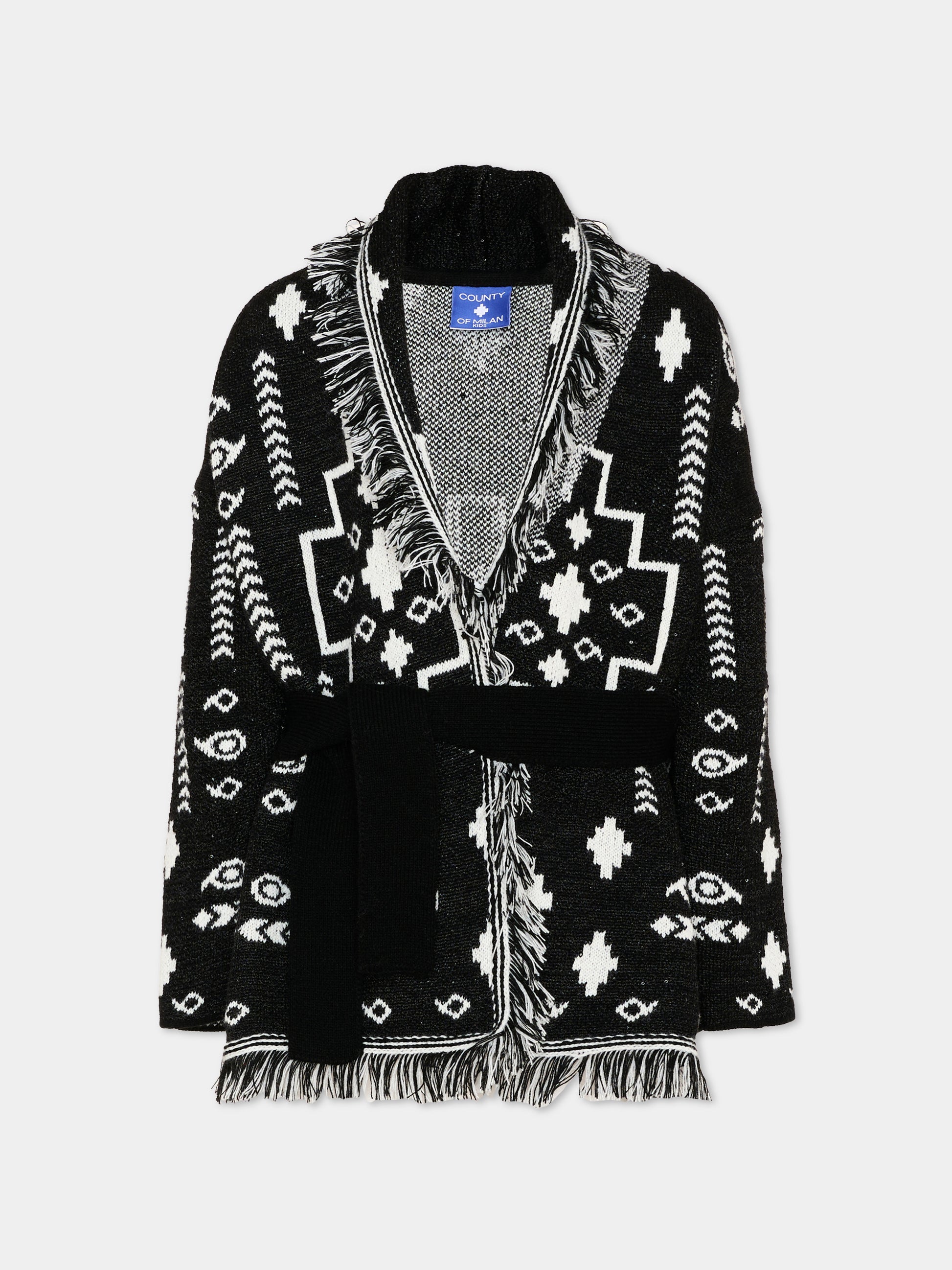Cardigan nero per bambina con logo,County Of Milan Kids,F5CMJGCA010 110