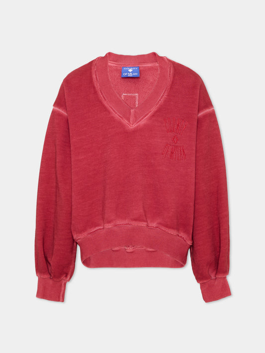 Felpa bordeaux per bambina con logo,County Of Milan Kids,F5CMJGSW027 096