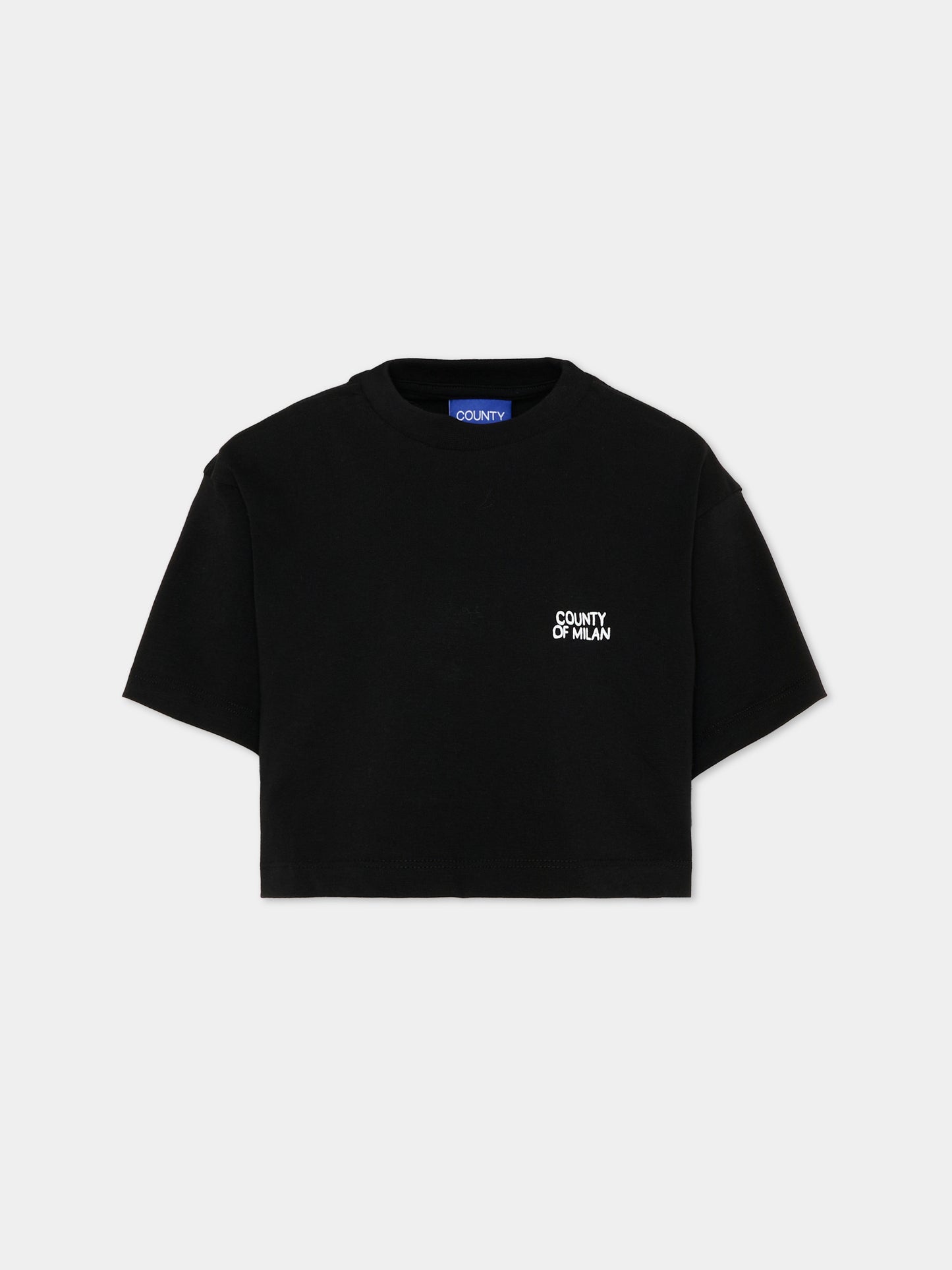 T-Shirt nera per bambina con logo,County Of Milan Kids,F5CMJGTH021 110
