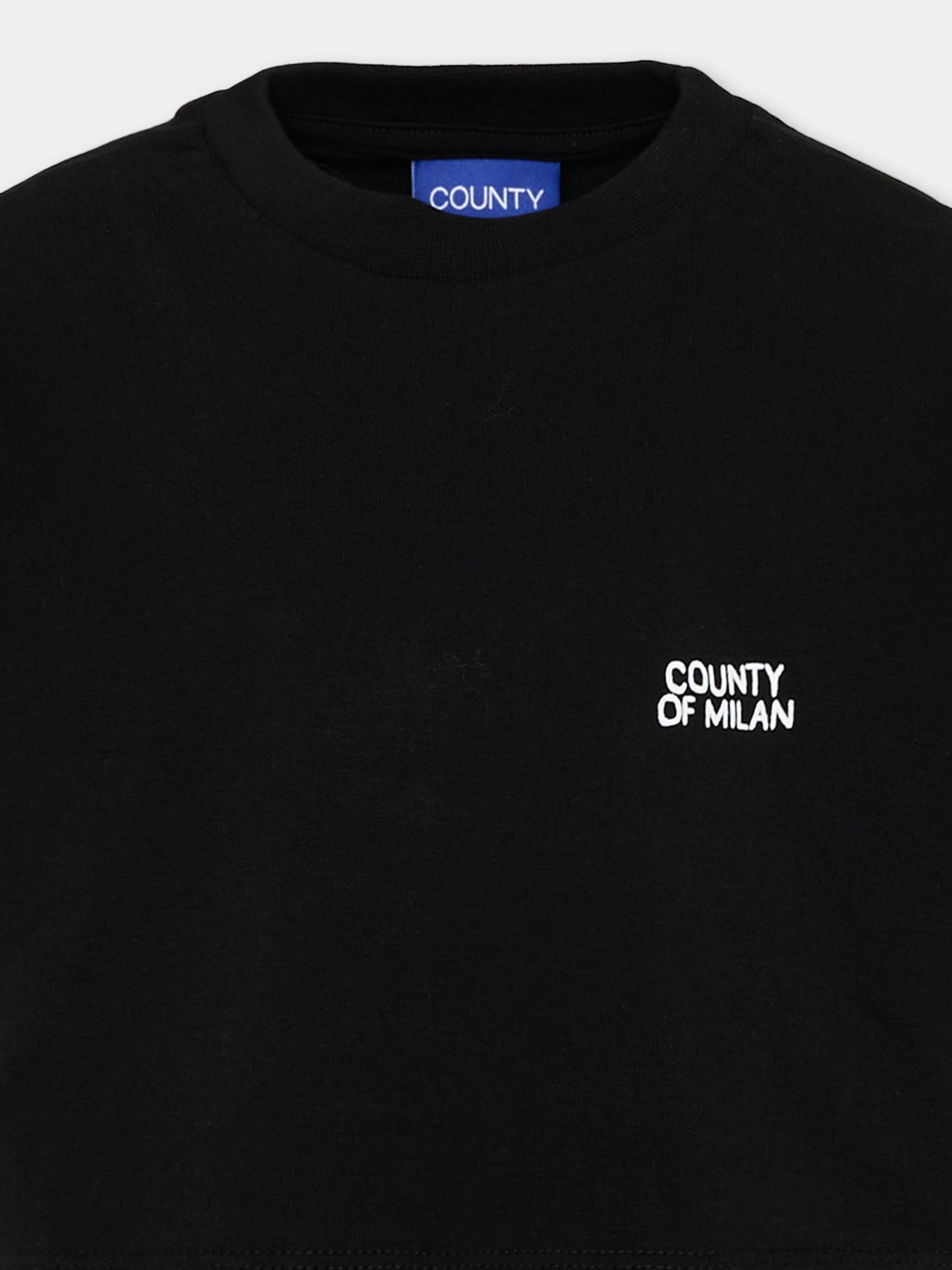 T-Shirt nera per bambina con logo,County Of Milan Kids,F5CMJGTH021 110