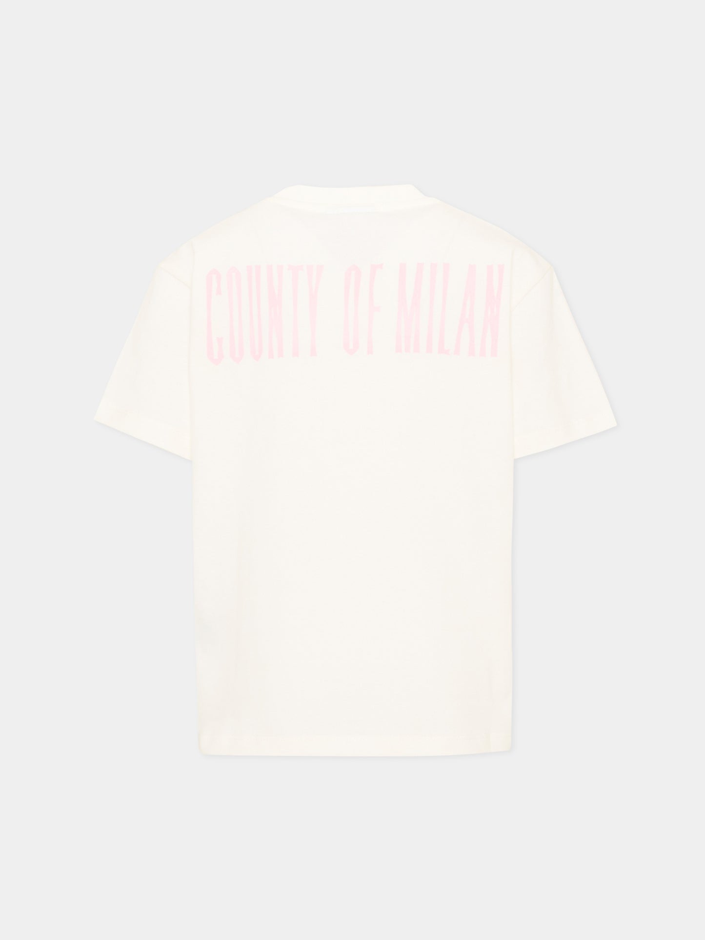 T-shirt avorio per bambina con lupo,County Of Milan Kids,F5CMJGTH089 002