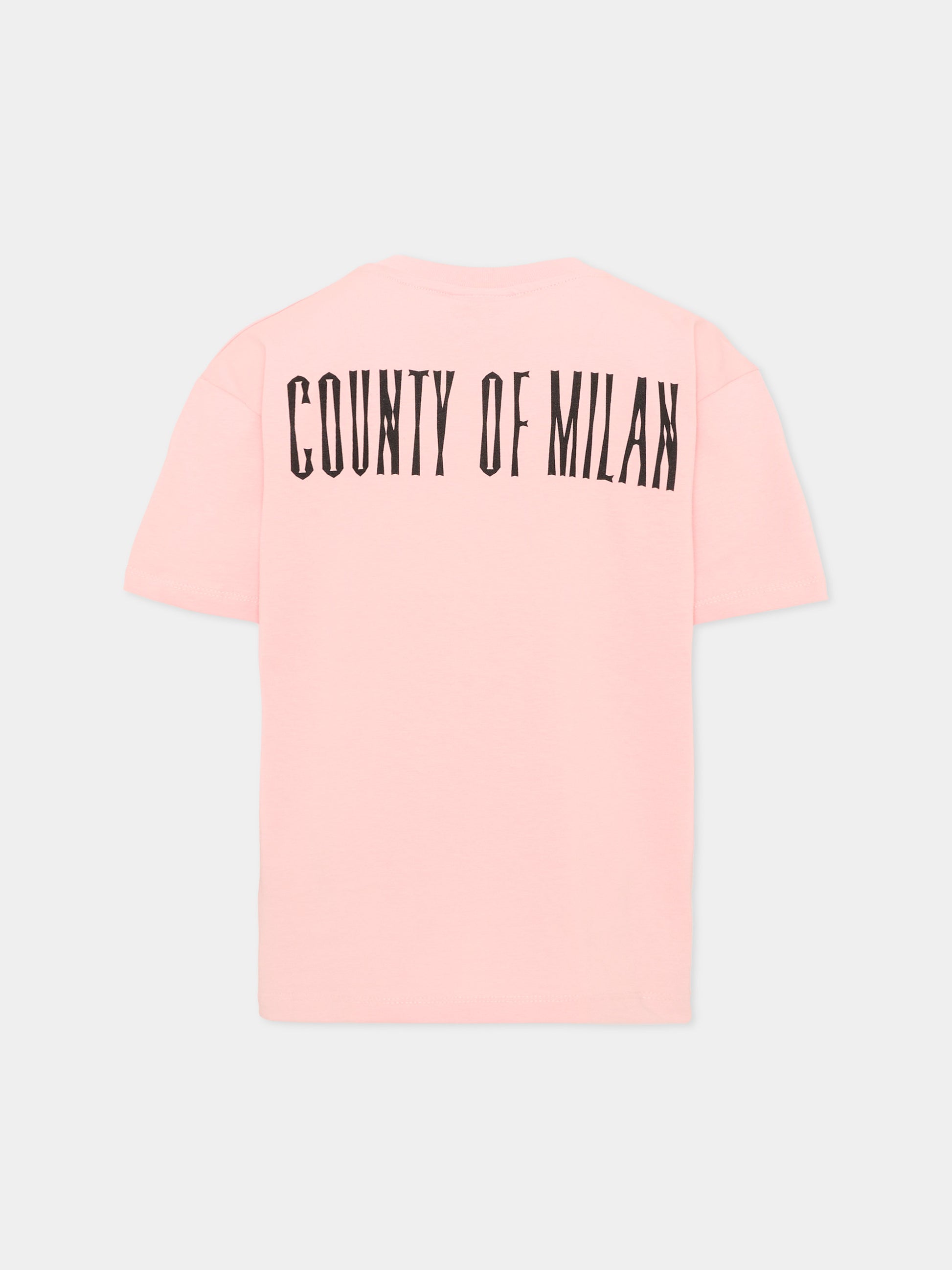 T-Shirt rosa per bambina con lupo,County Of Milan Kids,F5CMJGTH089 BW008