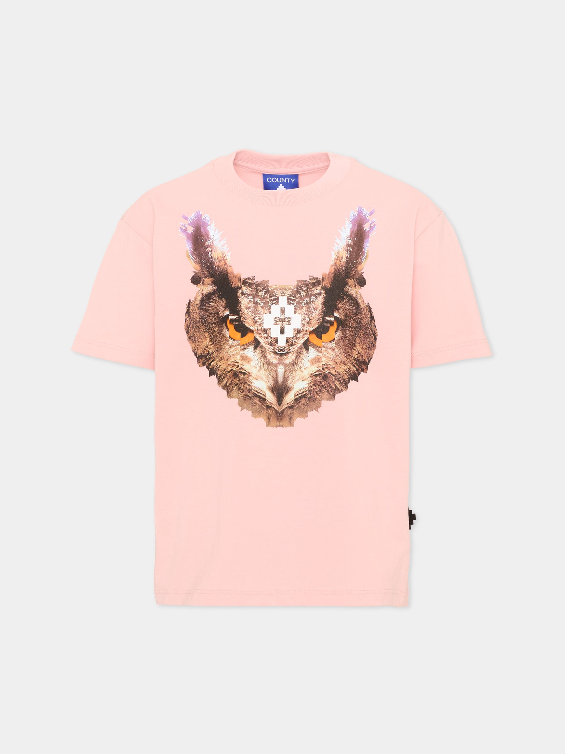 T-shirt rosa per bambina con gufo,County Of Milan Kids,F5CMJGTH090 BW008