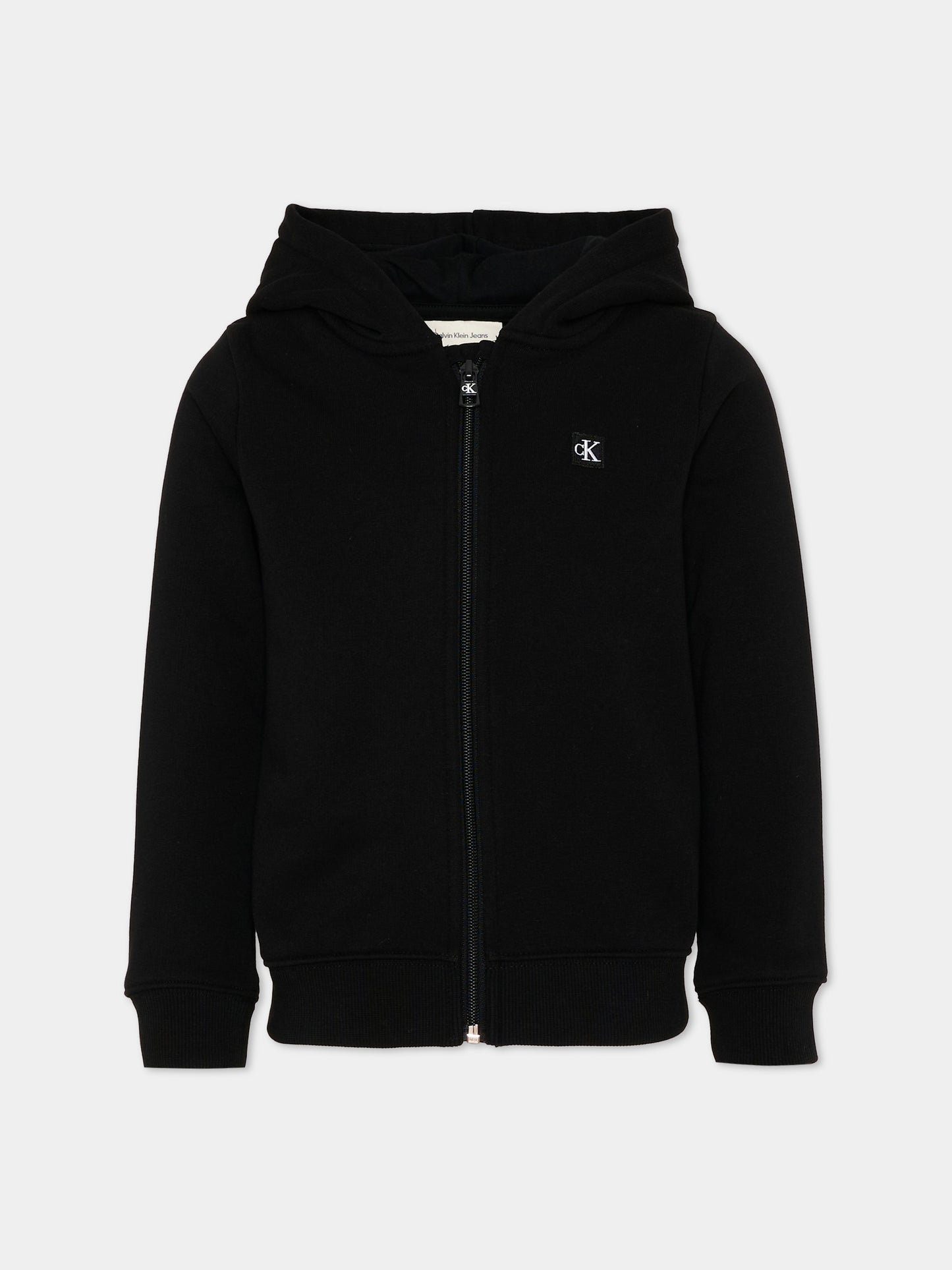 Felpa nera con cappuccio per bambini con logo,Calvin Klein Kids,LV1CKSJB34 BEH