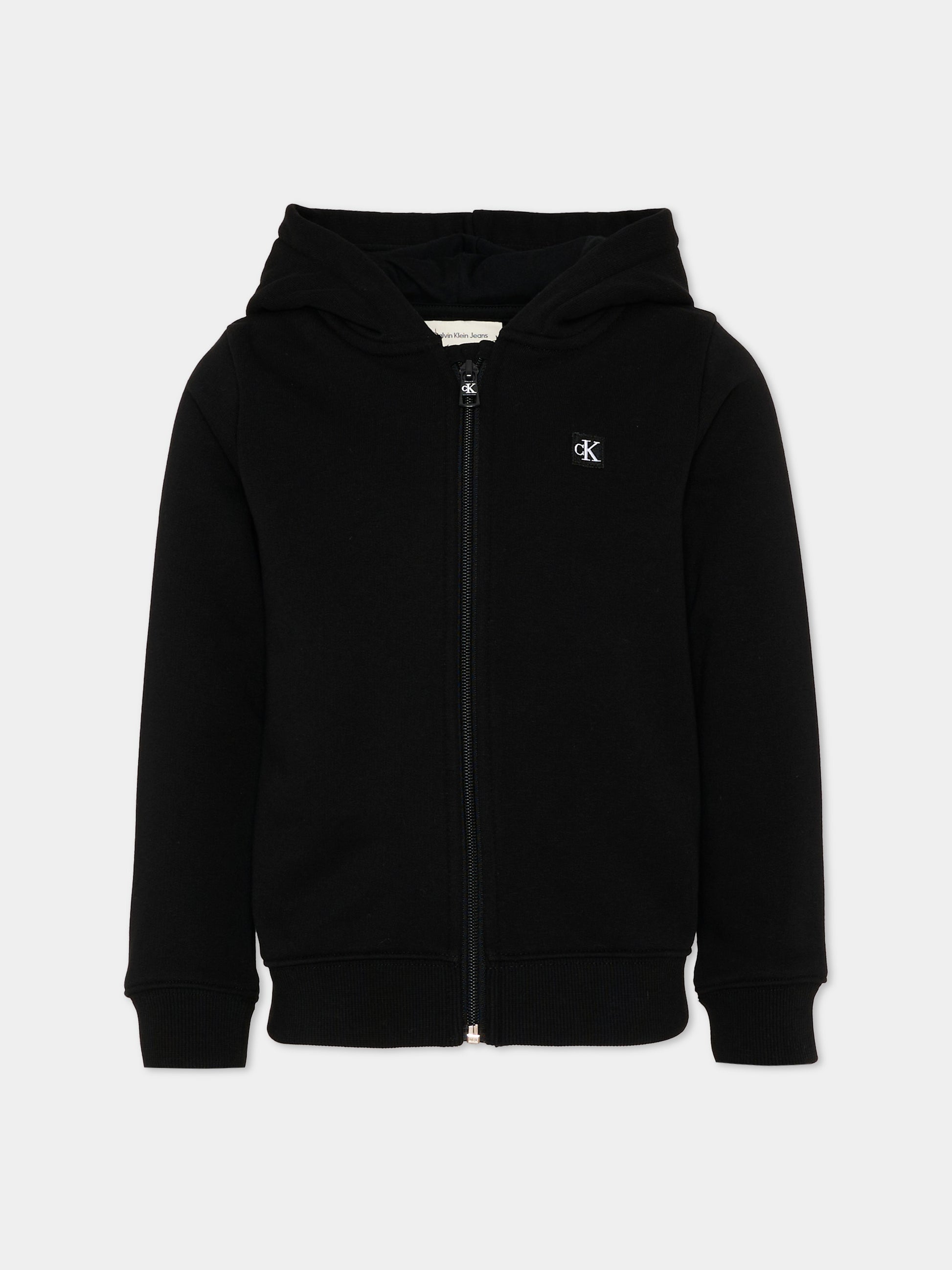 Felpa nera con cappuccio per bambini con logo,Calvin Klein Kids,LV1CKSJB34 BEH