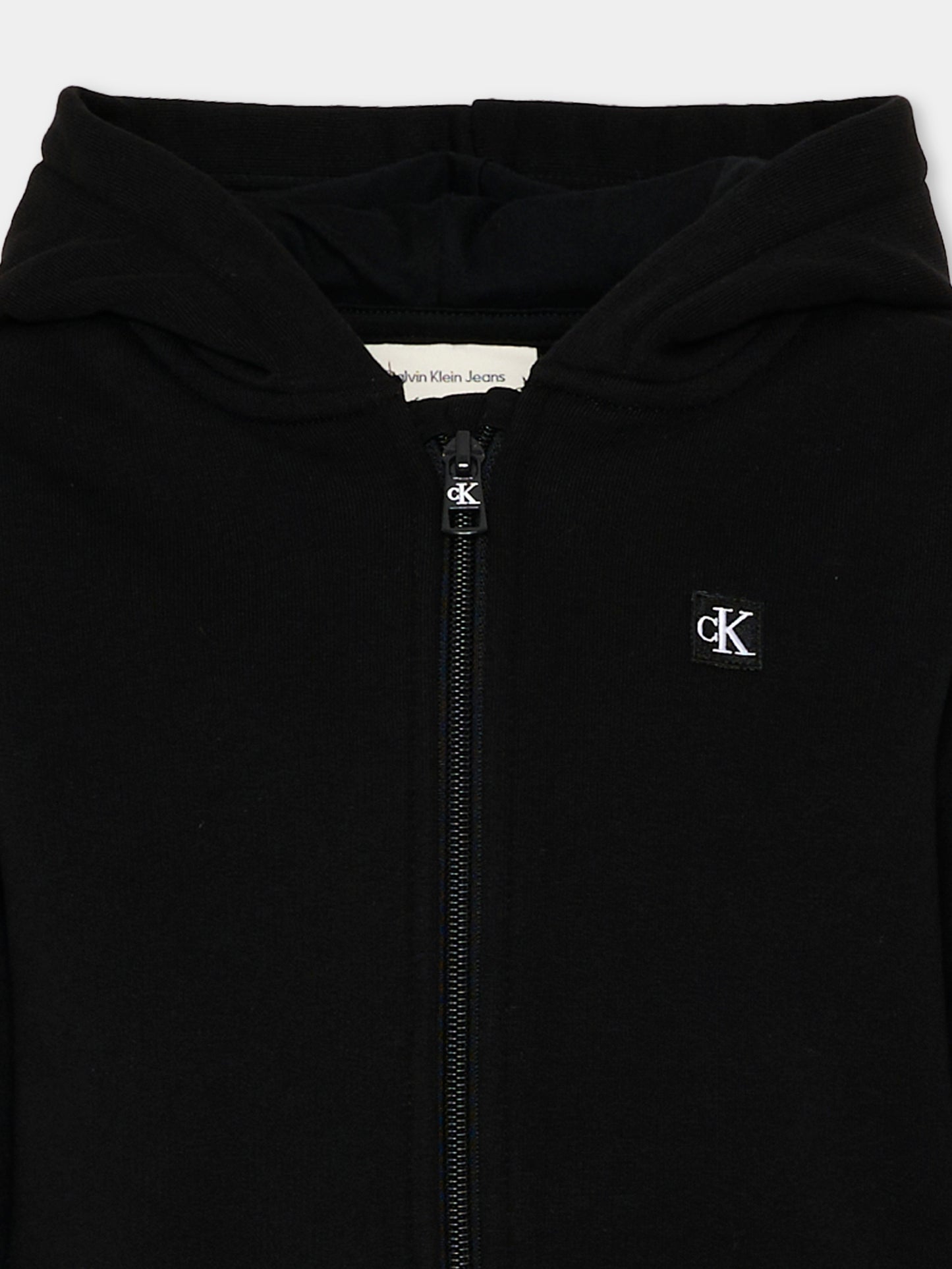 Felpa nera con cappuccio per bambini con logo,Calvin Klein Kids,LV1CKSJB34 BEH