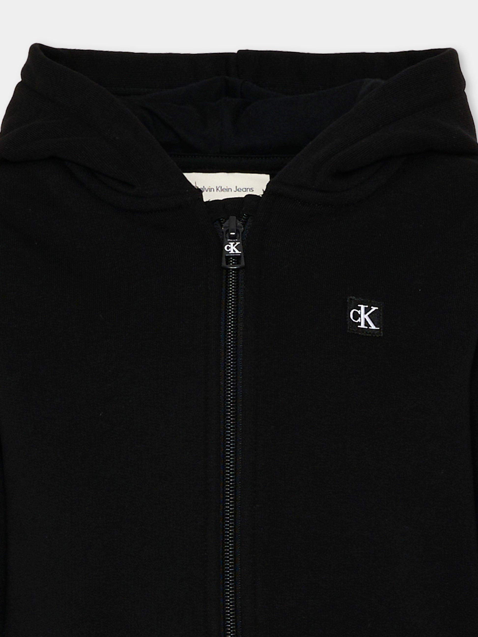 Felpa nera con cappuccio per bambini con logo,Calvin Klein Kids,LV1CKSJB34 BEH