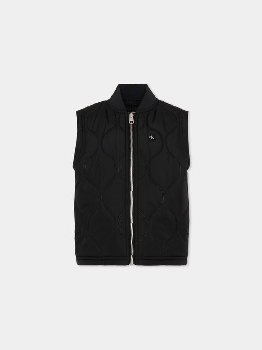 Gilet nero per bambini trapuntato con logo,Calvin Klein Kids,IB0IB02626 BEH