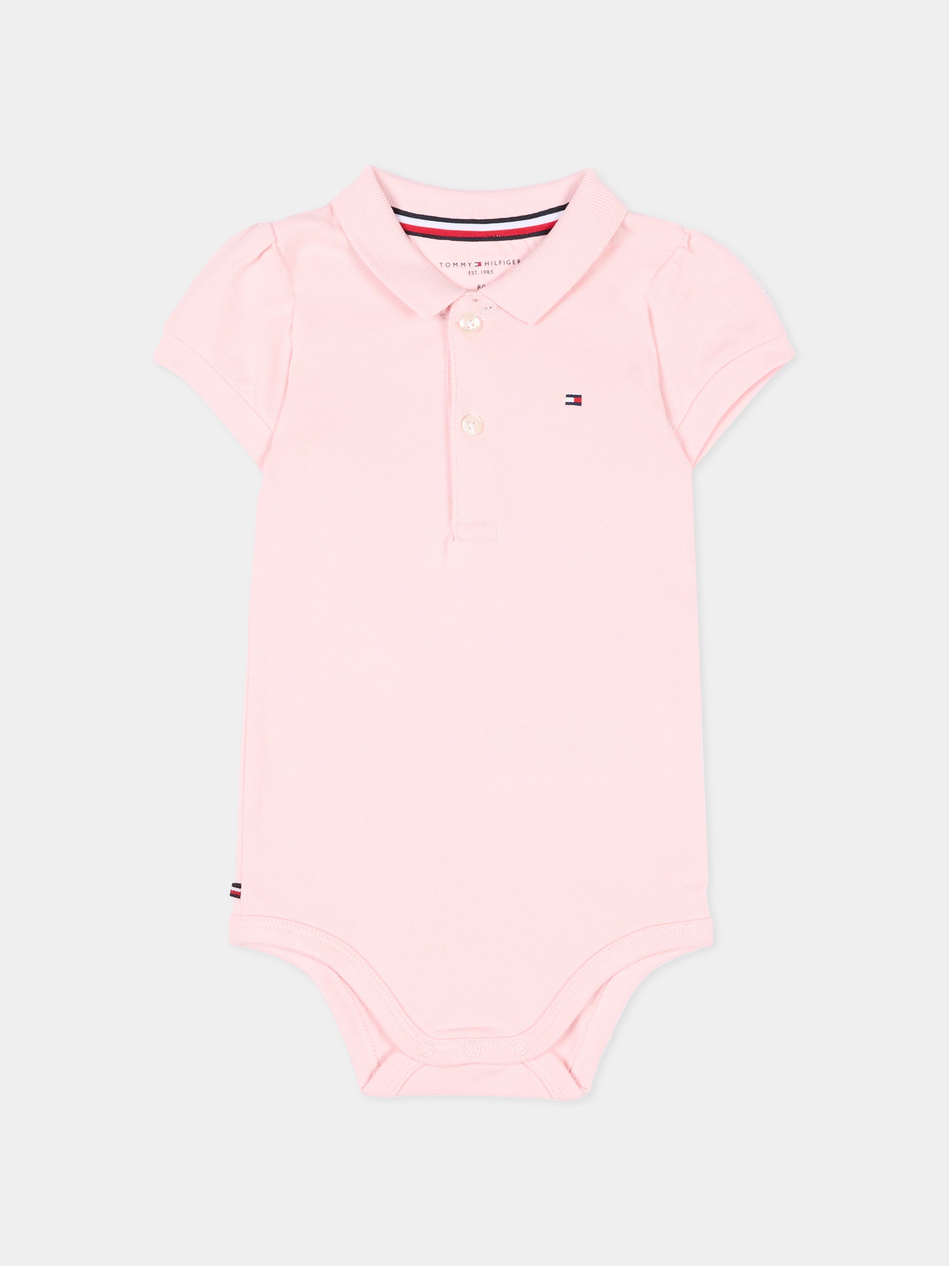 Body rosa polo per neonata con logo,Tommy Hilfiger Junior,KN0KN02372 TH3