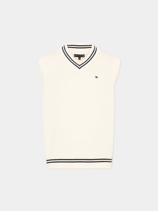 Maglia gilet avorio per bambino,Tommy Hilfiger Junior,KB0KB10426 YA8