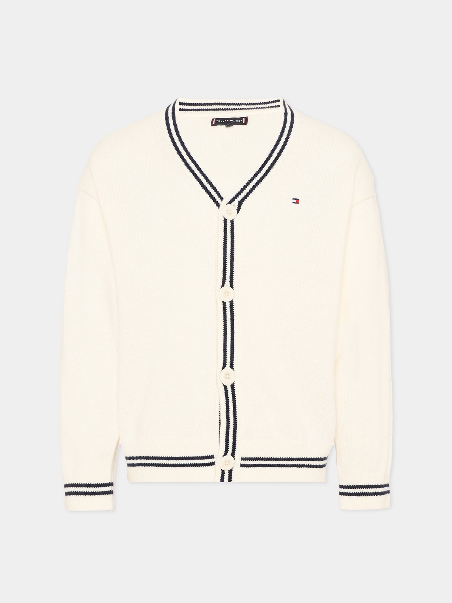 Cardigan avorio per bambino con logo,Tommy Hilfiger Junior,KB0KB10427 YA8