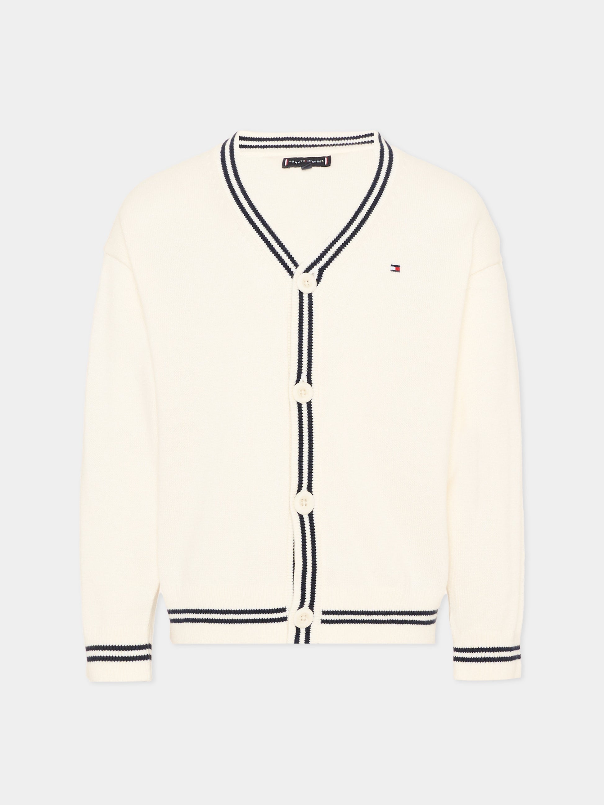 Cardigan avorio per bambino con logo,Tommy Hilfiger Junior,KB0KB10427 YA8