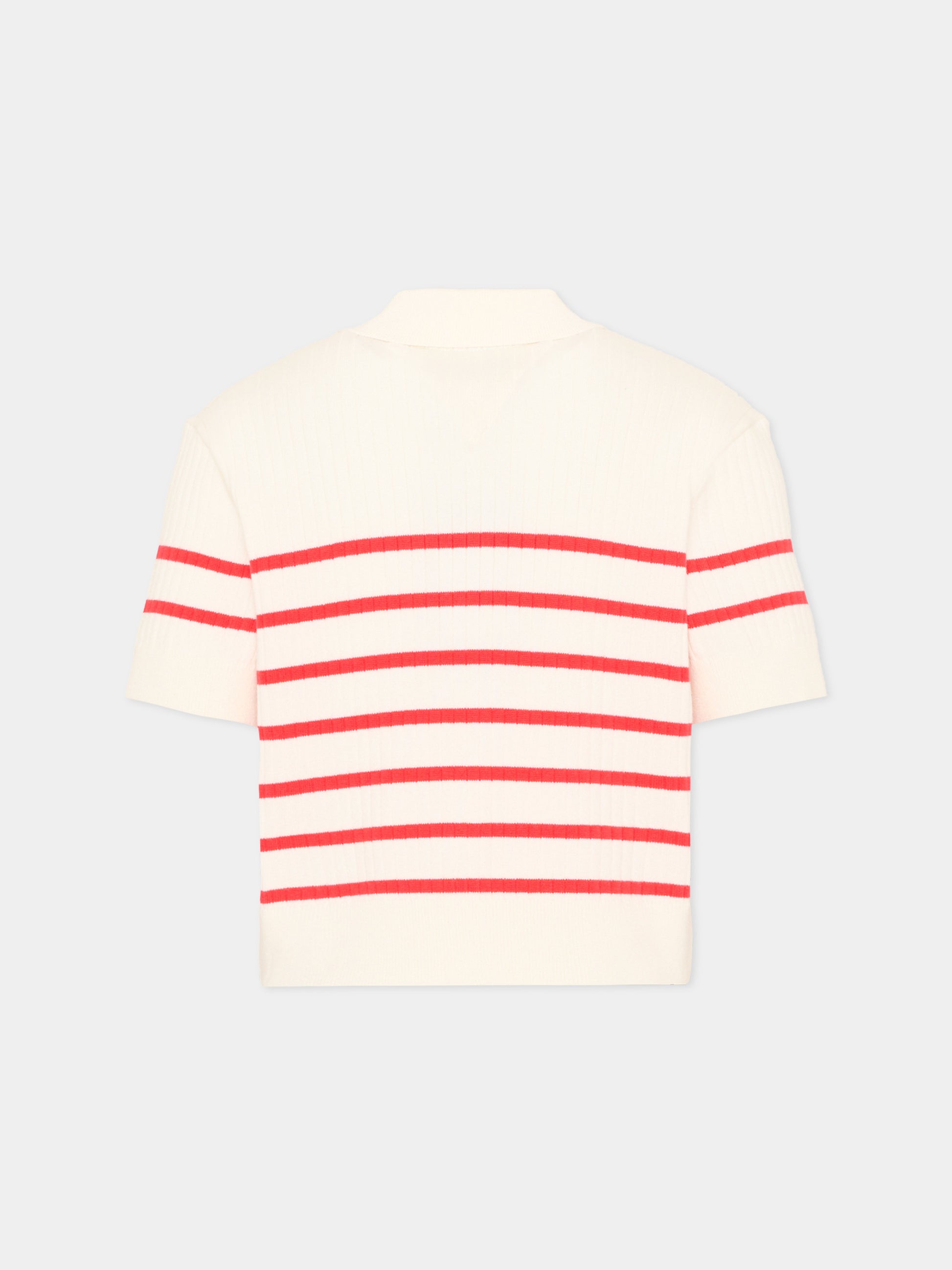 Polo bianca per bambina a righe con logo,Tommy Hilfiger Junior,KG0KG09379 XK3