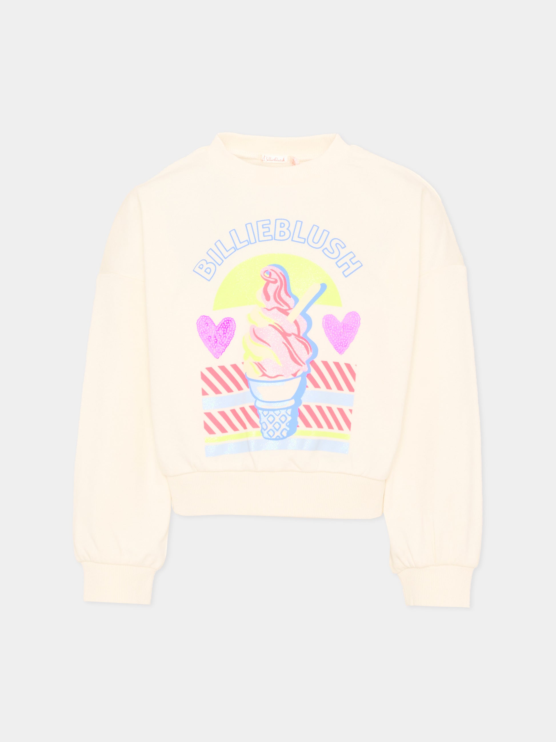 Felpa avorio per bambina con logo,Billieblush,U20882 121