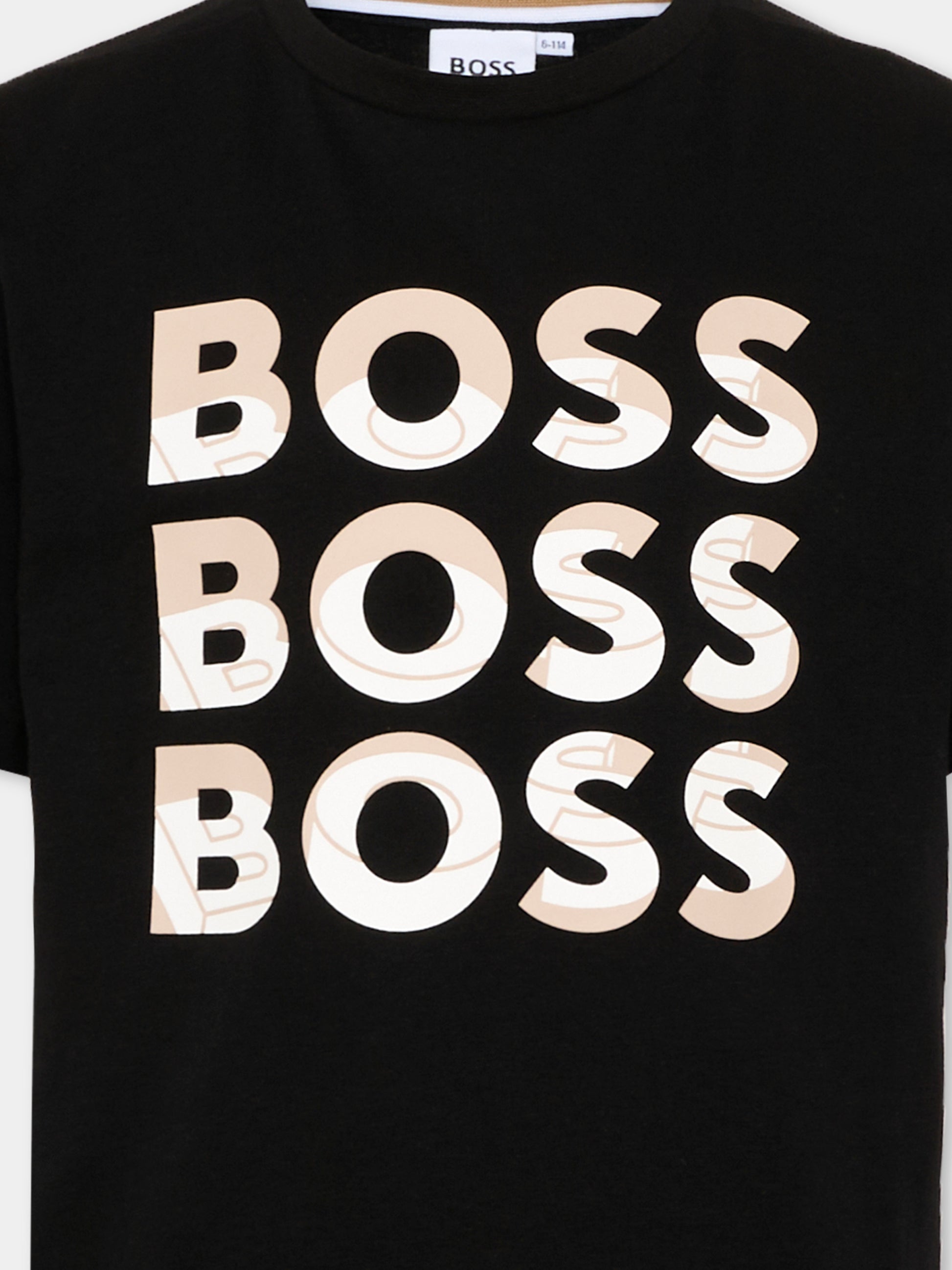 T-Shirt nera per bambino con logo,Boss,J52038 09B