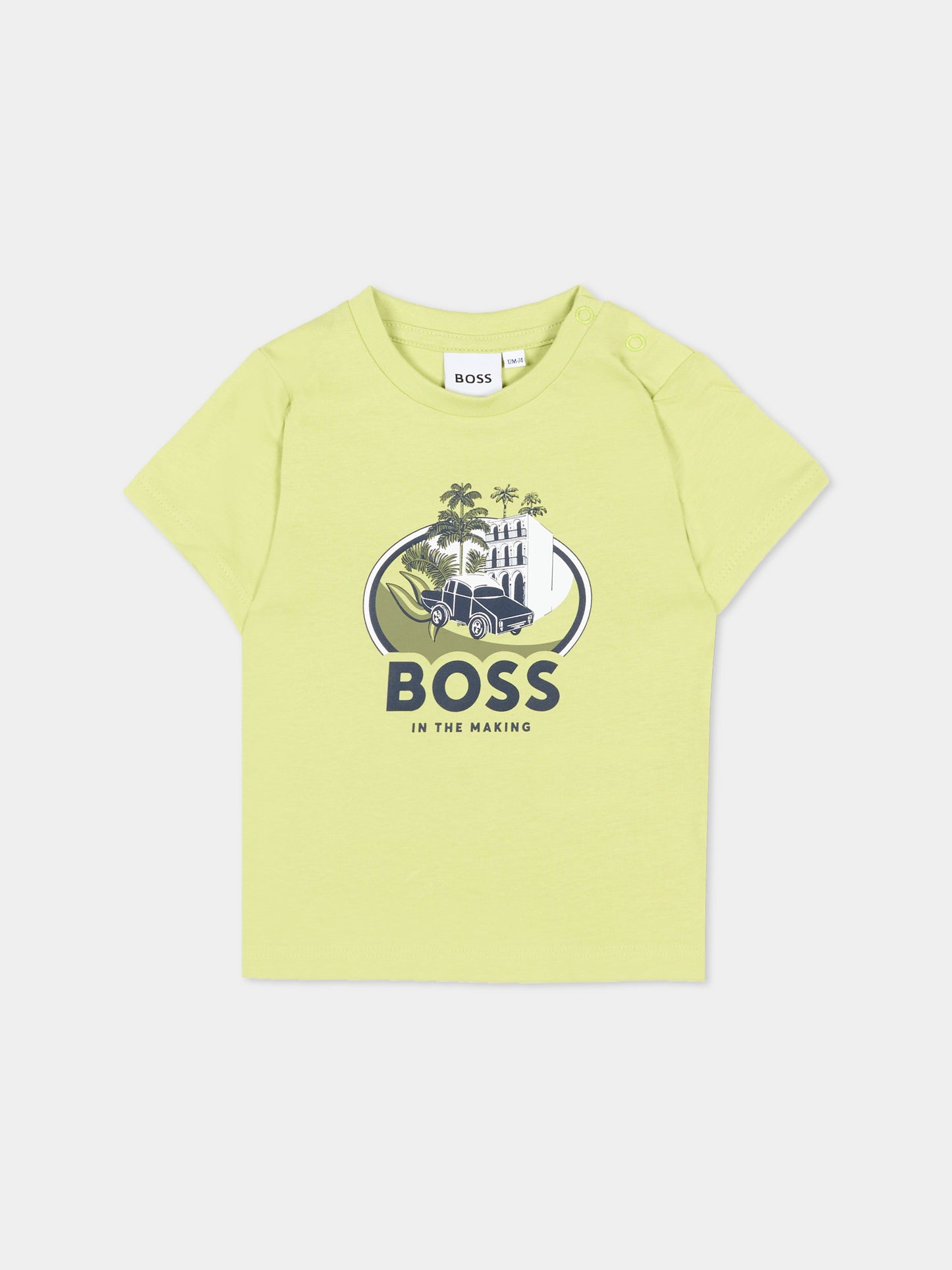 T-Shirt verde per neonato con logo,Boss,J52110 607