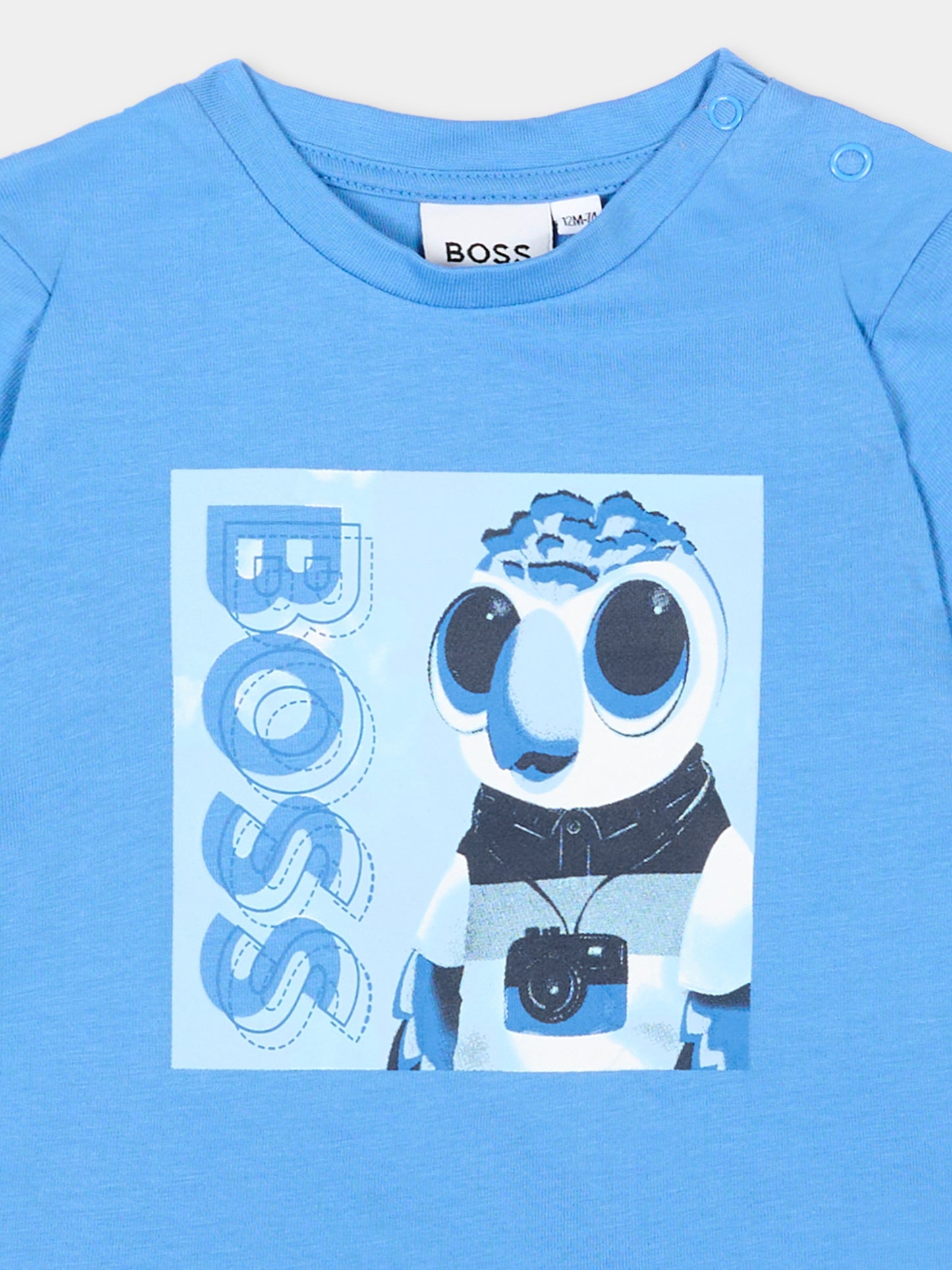 T-Shirt azzurra per neonato con logo,Boss,J52110 84B