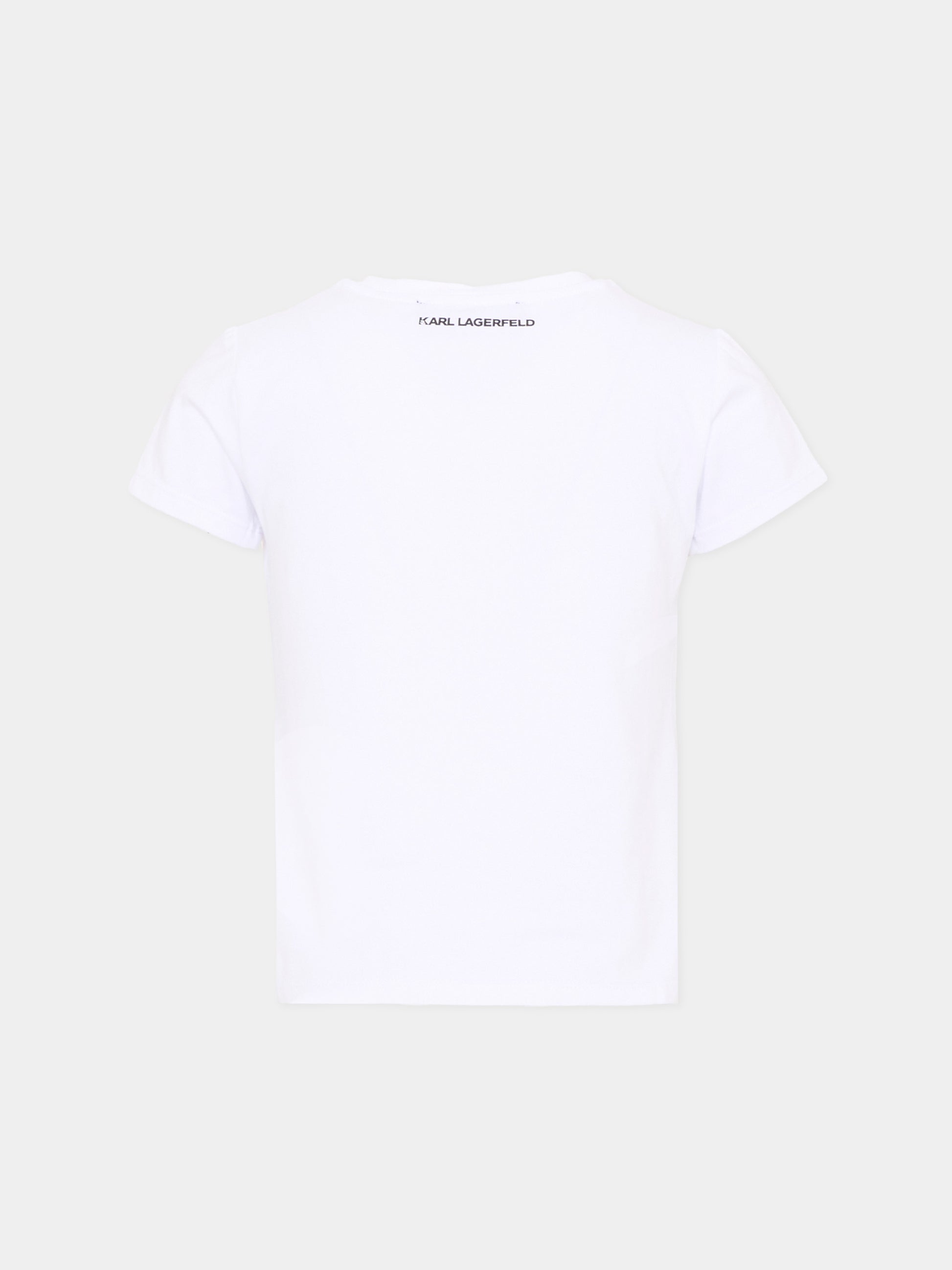 T-Shirt bianca per bambina con logo,Karl Lagerfeld Kids,Z30494 10P