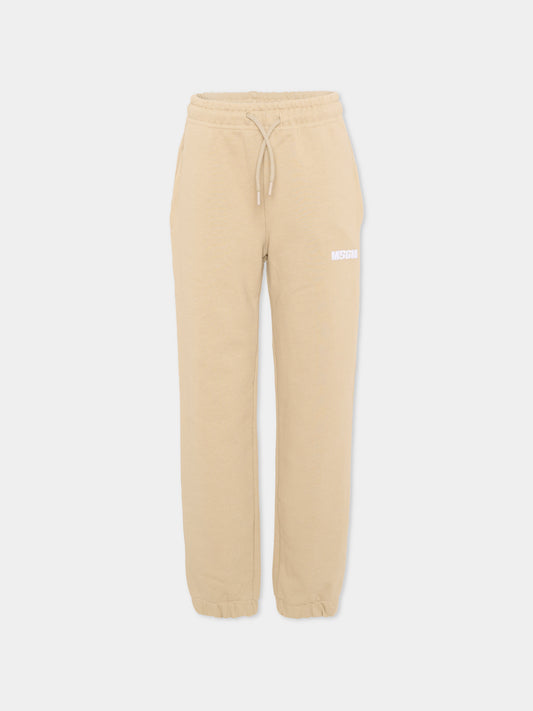 Pantaloni sportivi beige per bambini con logo,Msgm Kids,S6MSJUFP287 092