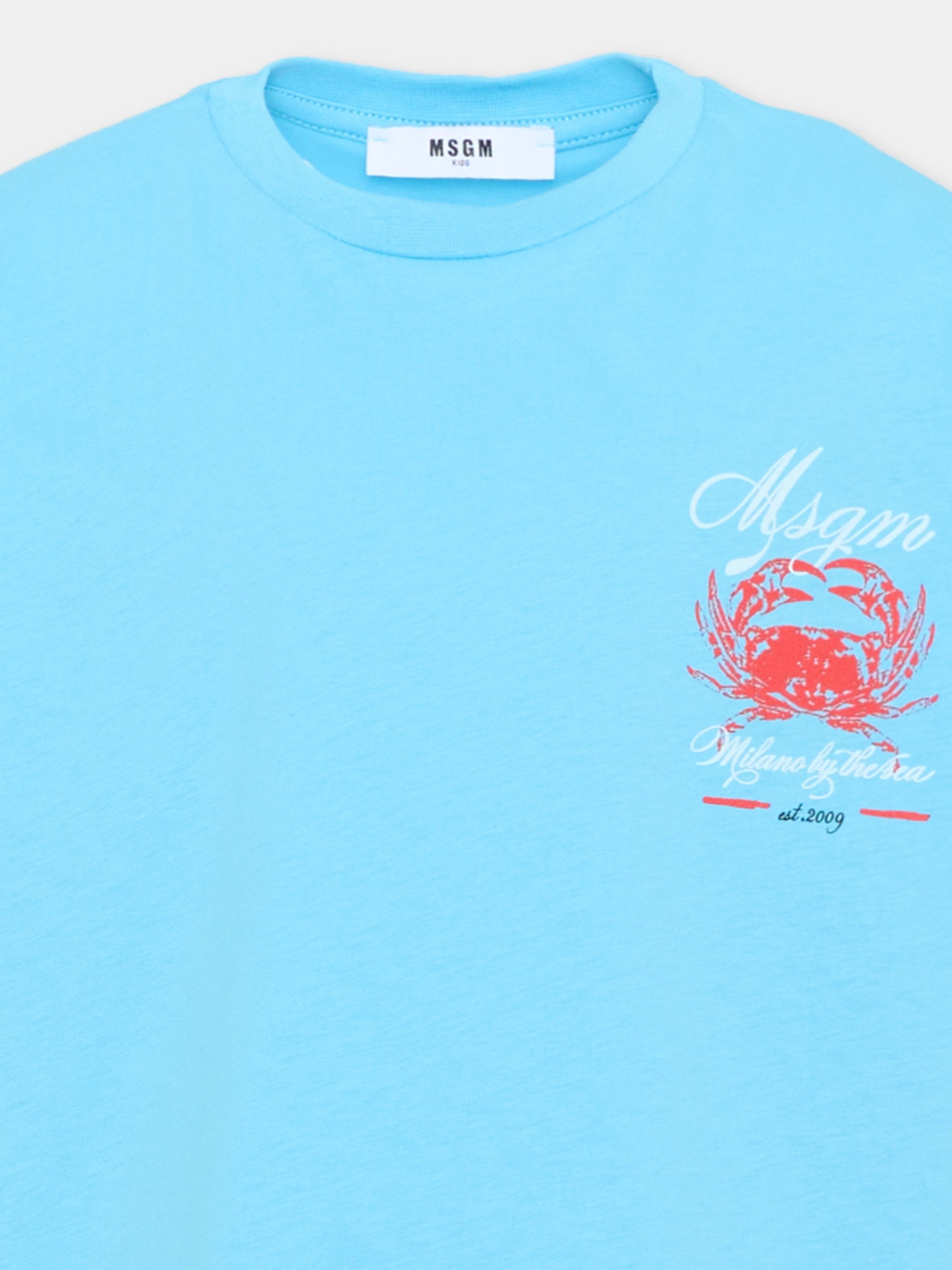T-Shirt celeste per bambino con granchio,Msgm Kids,S6MSJBTH291 MS073