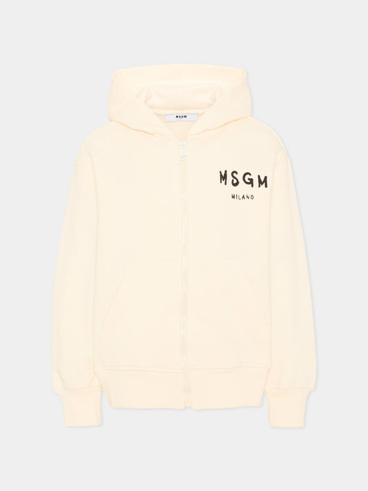 Felpa con cappuccio avorio per bambini con logo,Msgm Kids,S6MSJUZH065 013
