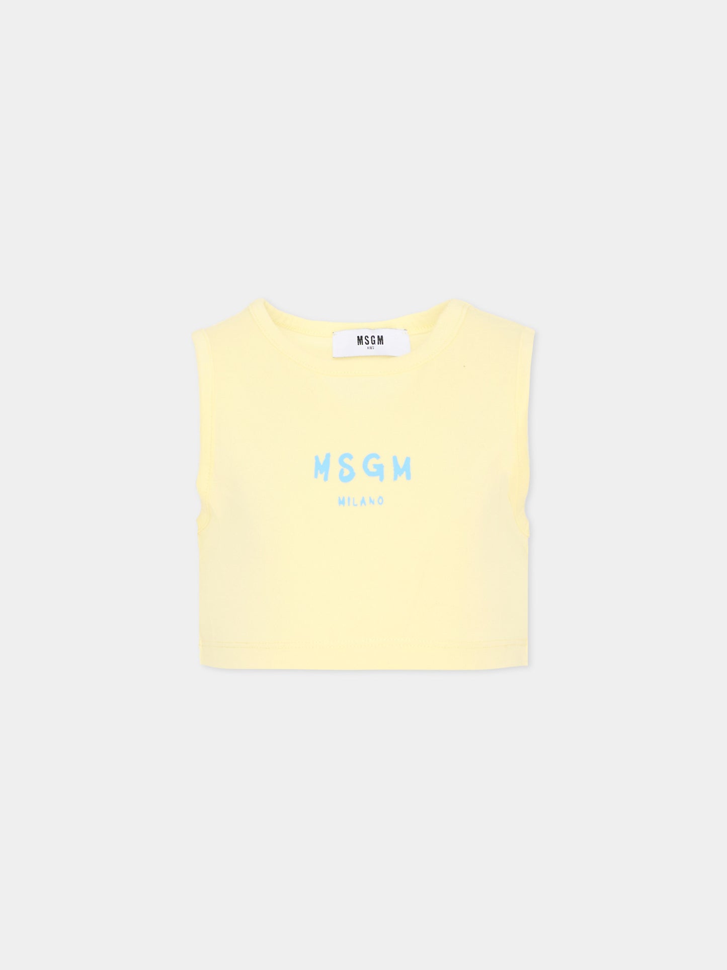 Top giallo cropped per bambina con logo,Msgm Kids,S6MSJGTO011 MS075