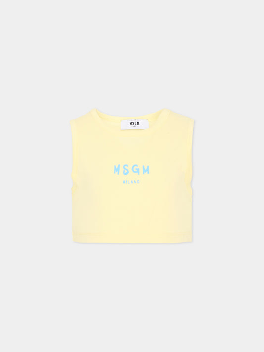 Top giallo cropped per bambina con logo,Msgm Kids,S6MSJGTO011 MS075