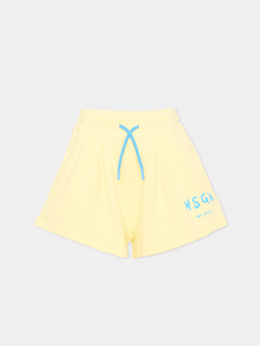 Shorts sportivi giallo per bambina con logo