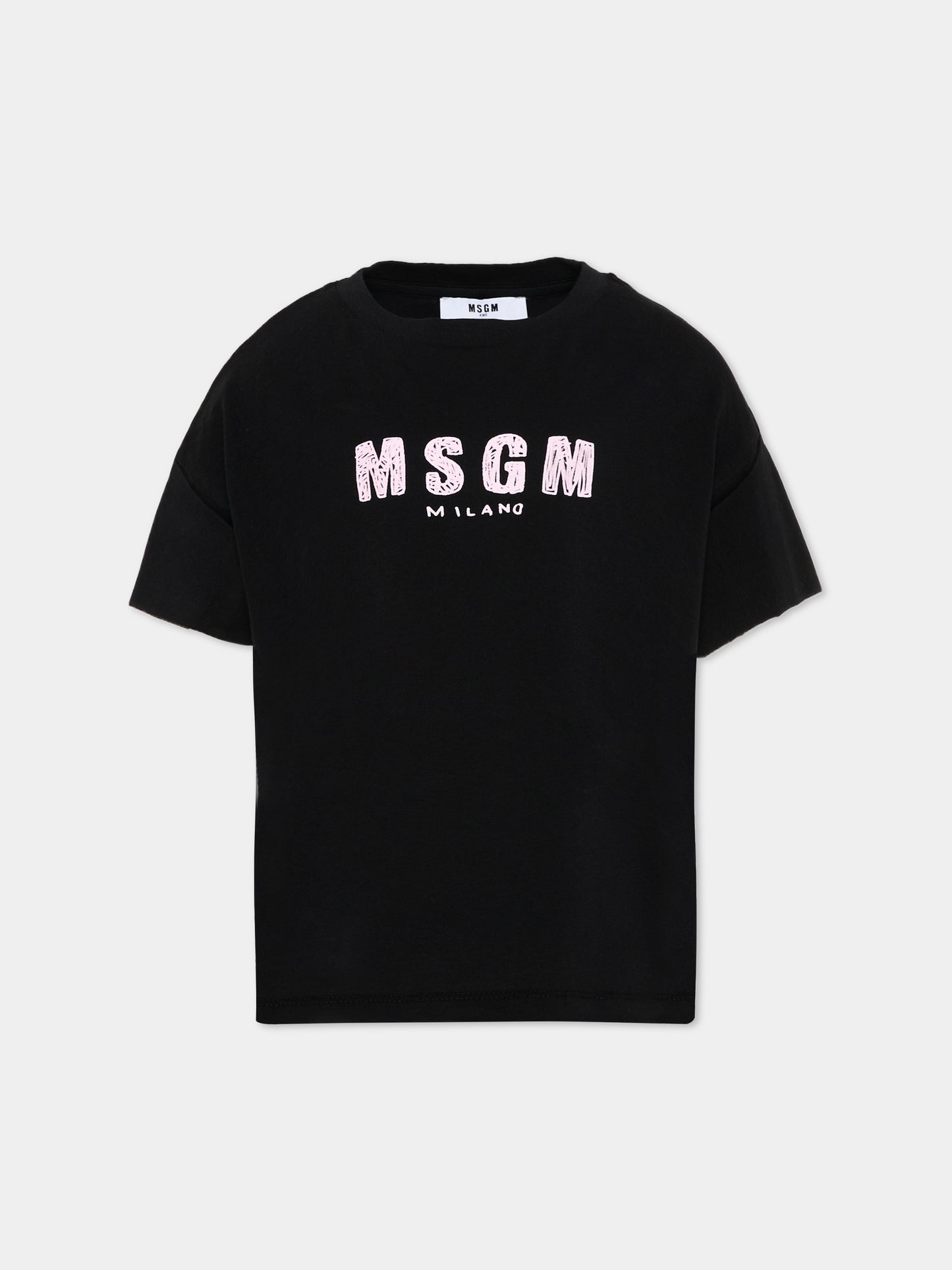 T-Shirt nera per bambina con logo,Msgm Kids,S6MSJGTH070 110/88