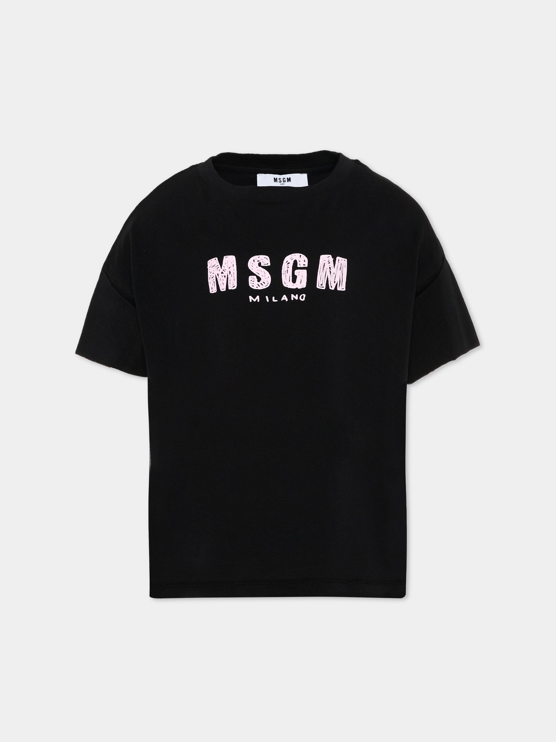 T-Shirt nera per bambina con logo,Msgm Kids,S6MSJGTH070 110/88