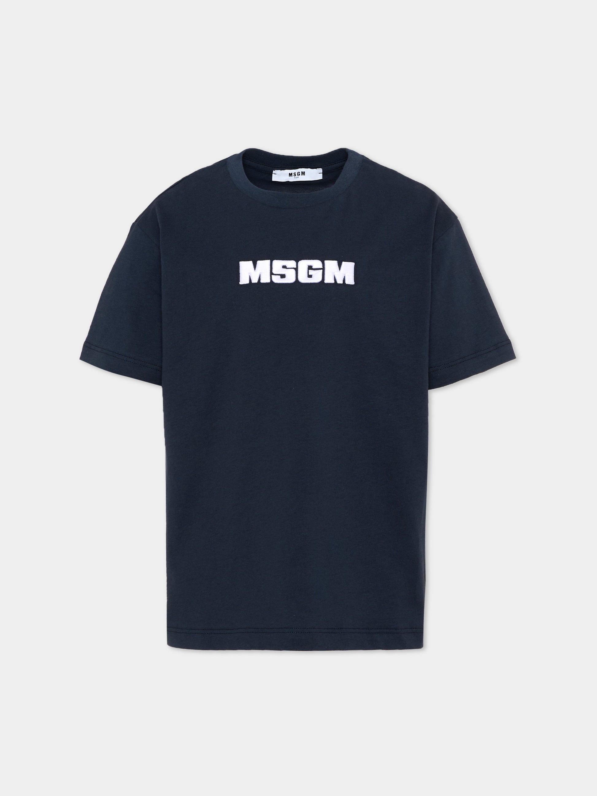 T-Shirt blu per bambini con logo,Msgm Kids,S6MSJUTH072 MS072