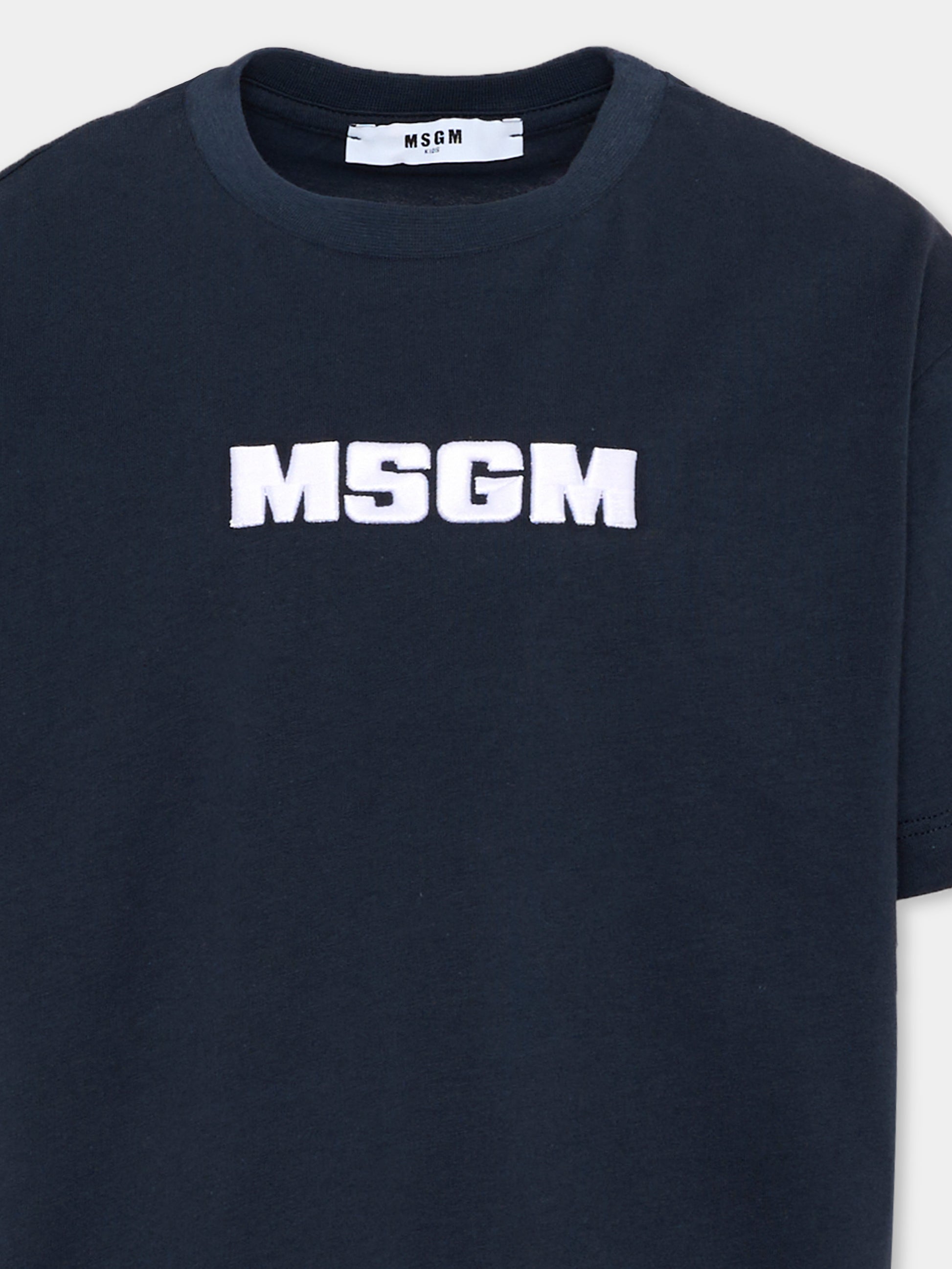 T-Shirt blu per bambini con logo,Msgm Kids,S6MSJUTH072 MS072