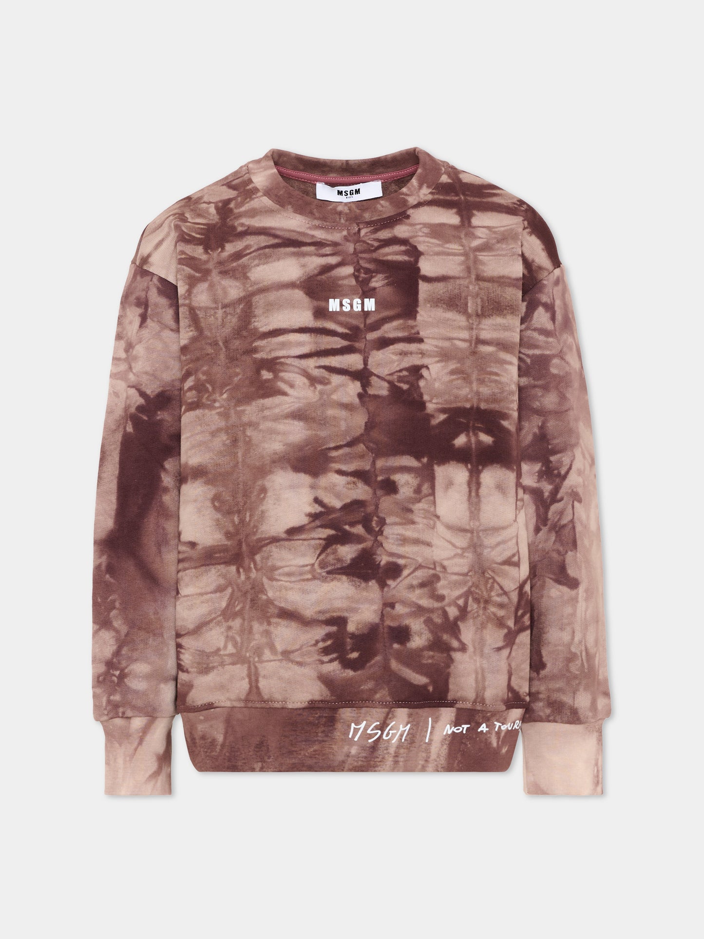Felpa marrone tie-dye per bambino con logo,Msgm Kids,S6MSJBSW243 910