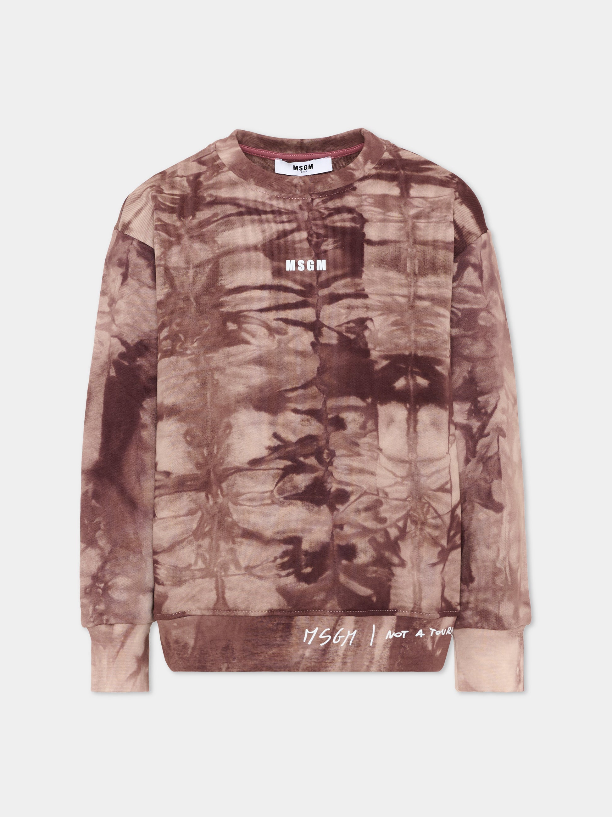 Felpa marrone tie-dye per bambino con logo,Msgm Kids,S6MSJBSW243 910