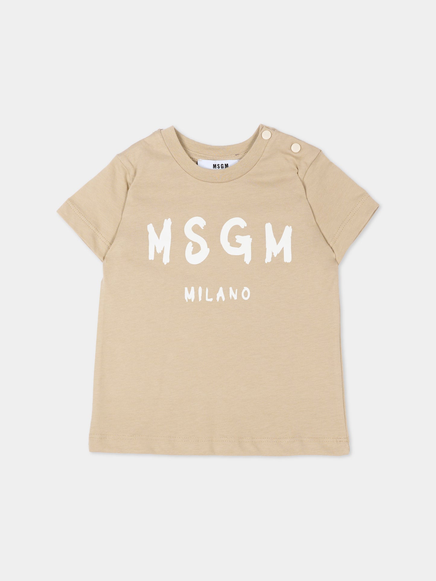 T-shirt beige per neonati con logo,Msgm Kids,S6MSUNTH266 092