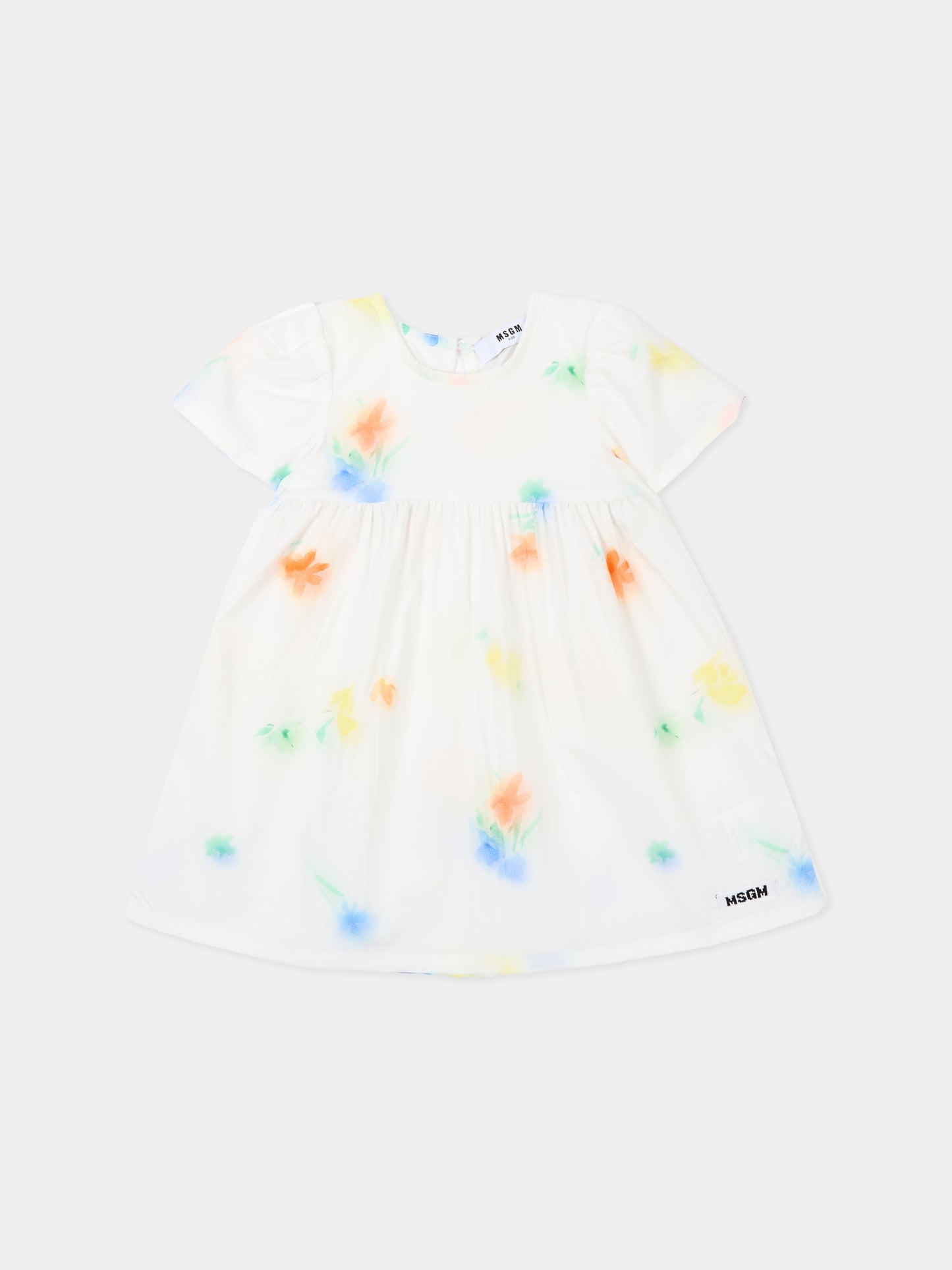 Vestito bianco per neonata floreale,Msgm Kids,S6MSNGDR273 001