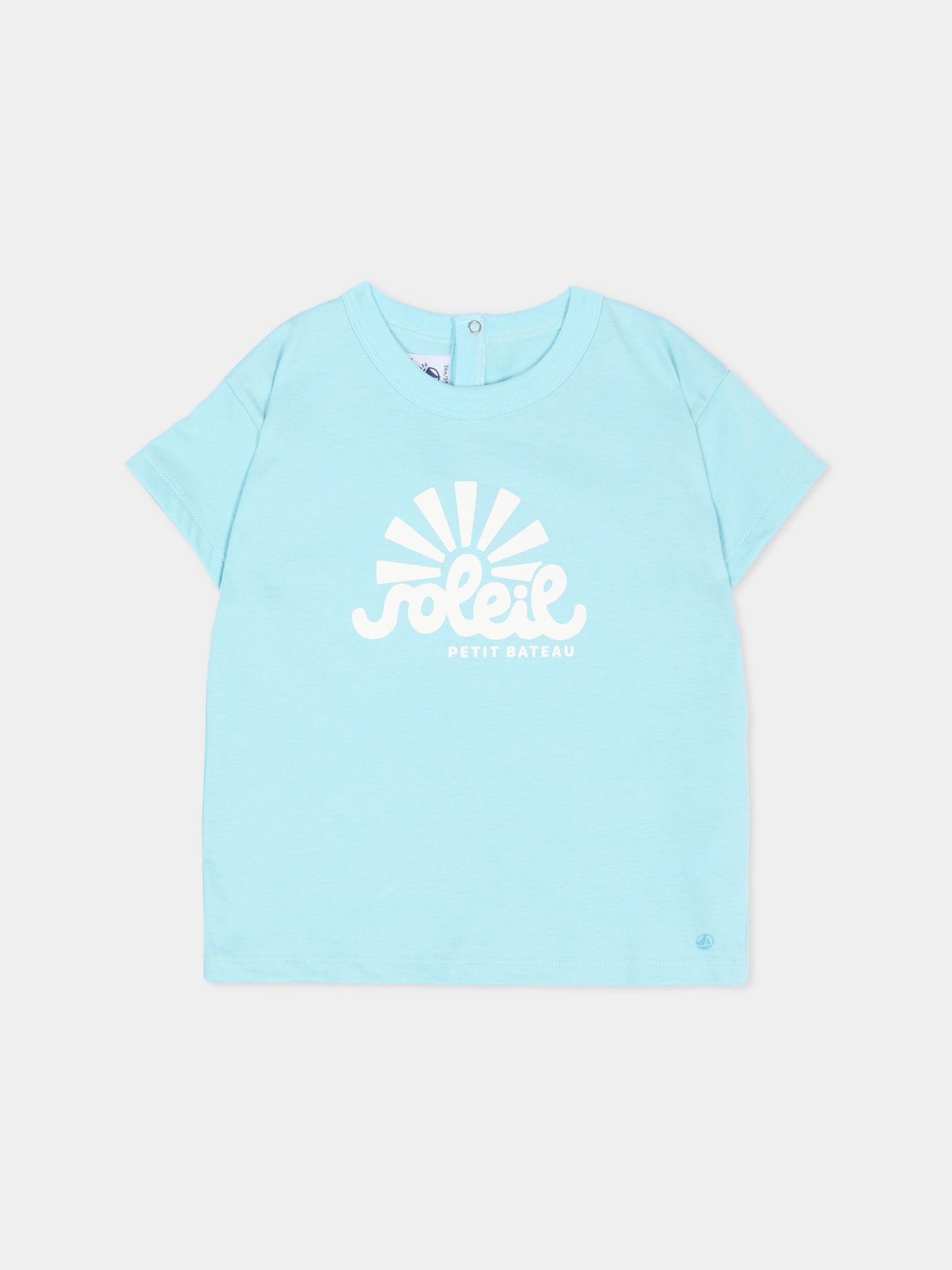 T-Shirt celeste per neonato con logo,Petit Bateau,A0CWB 07 0901