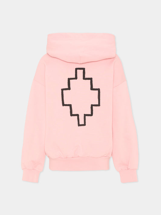 Felpa rosa con cappuccio per bambina con logo,County Of Milan Kids,F5CMJGHS095 BW008