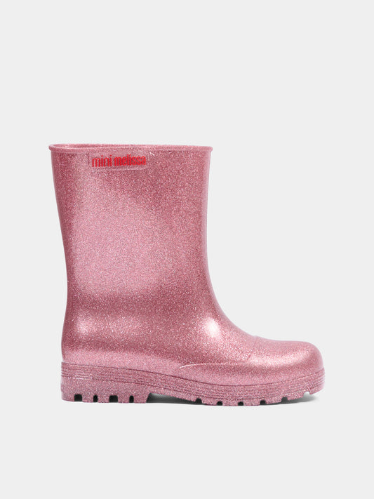 Stivali da pioggia rosa per bambina con glitter,Mini Melissa,33868 AQ988 34445