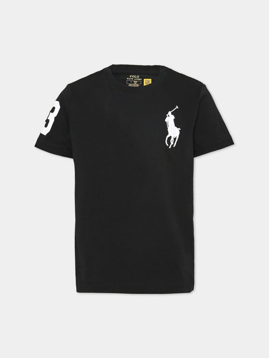 T-shirt a manica corta nera con logo per bambino,Ralph Lauren Kids,832907055