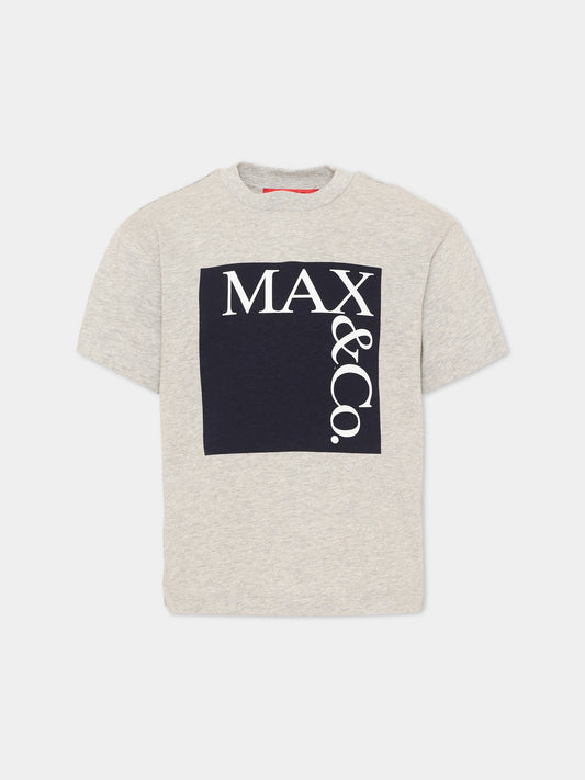 T-Shirt grigia per bambina con logo,Max&co,MX0005 MX00P MX901